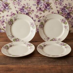 Canonsburg Violet Dessert Plates, Set of 4, Purple Flowers, Vintage USA Pottery